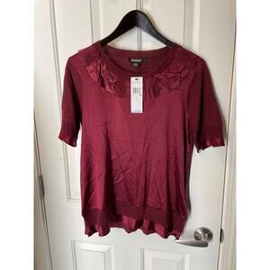 DKNY Women’s Blouse Maroon Burgundy NWT Size M Knit Silk $225 Retail